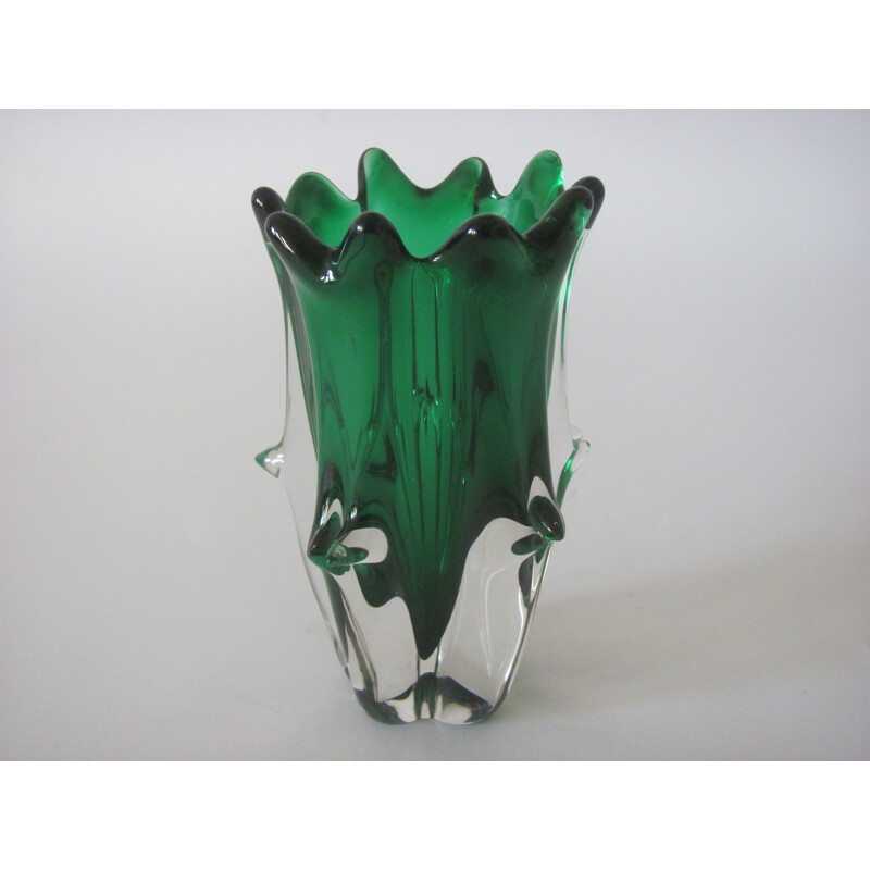 Vintage metal glass vase by J. Hospodka for Chřibská, Czechoslovakia 1970