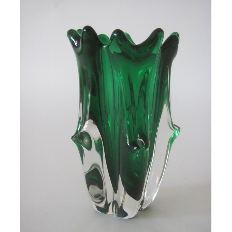 Vintage metal glass vase by J. Hospodka for Chřibská, Czechoslovakia 1970