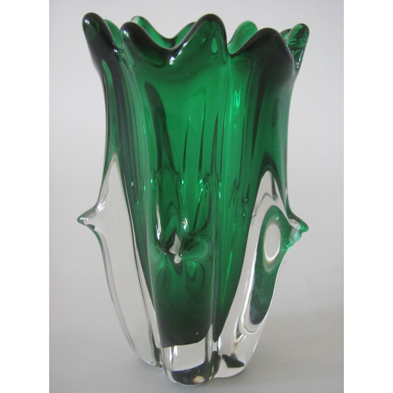 Vintage metal glass vase by J. Hospodka for Chřibská, Czechoslovakia 1970