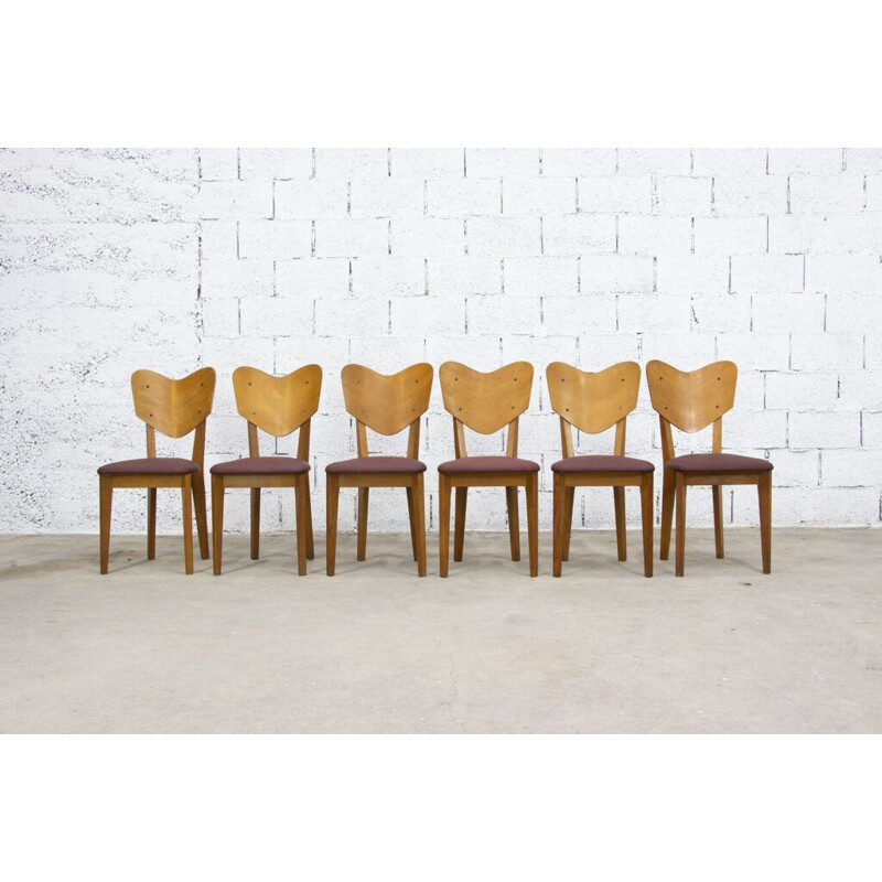 Set van 6 vintage Coeur stoelen van René-Jean Caillette, 1950