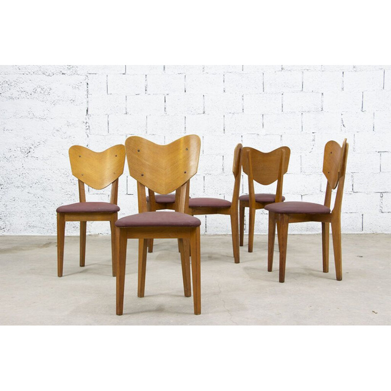 Set of 6 vintage Heart chairs by René-Jean Caillette, 1950