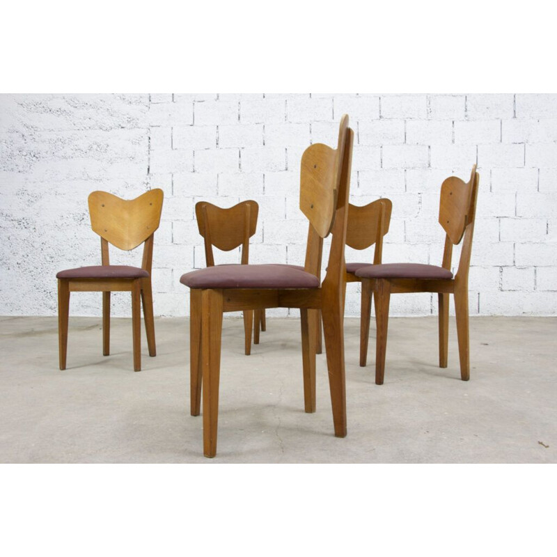 Set van 6 vintage Coeur stoelen van René-Jean Caillette, 1950