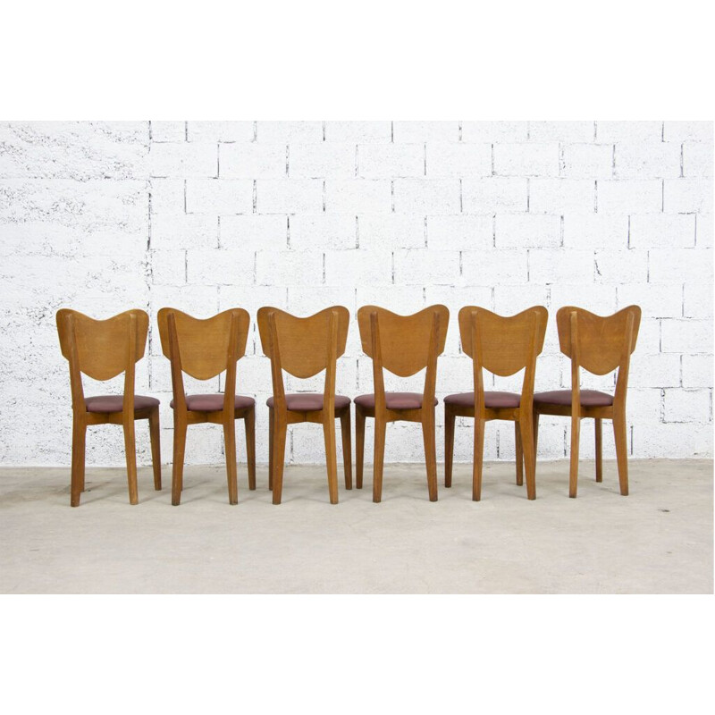 Set of 6 vintage Heart chairs by René-Jean Caillette, 1950