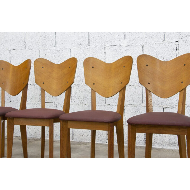 Set of 6 vintage Heart chairs by René-Jean Caillette, 1950