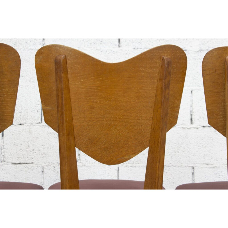 Lot de 6 chaises Coeur vintage par René-Jean Caillette, 1950