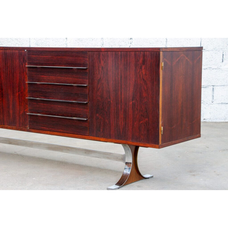 Vintage "Sylvie" sideboard in rosewood and stainless steel by René-Jean Caillette for Charron, 1960