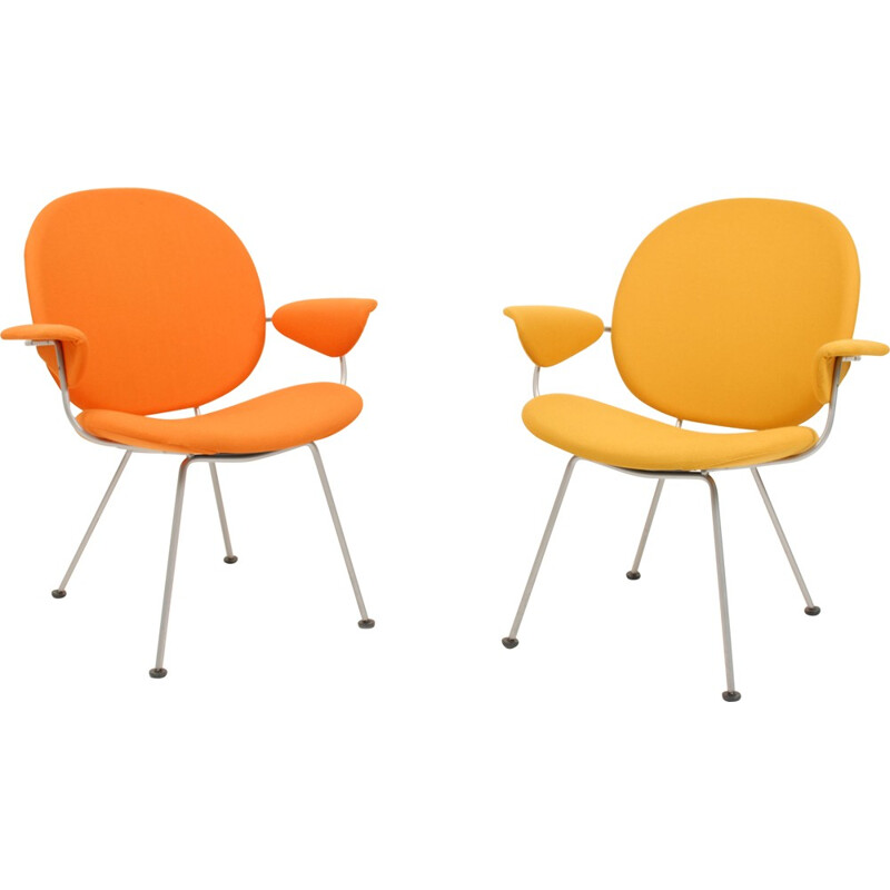 Gispen "Triënnale" chair in steel and orange and yellow fabric - 1960s