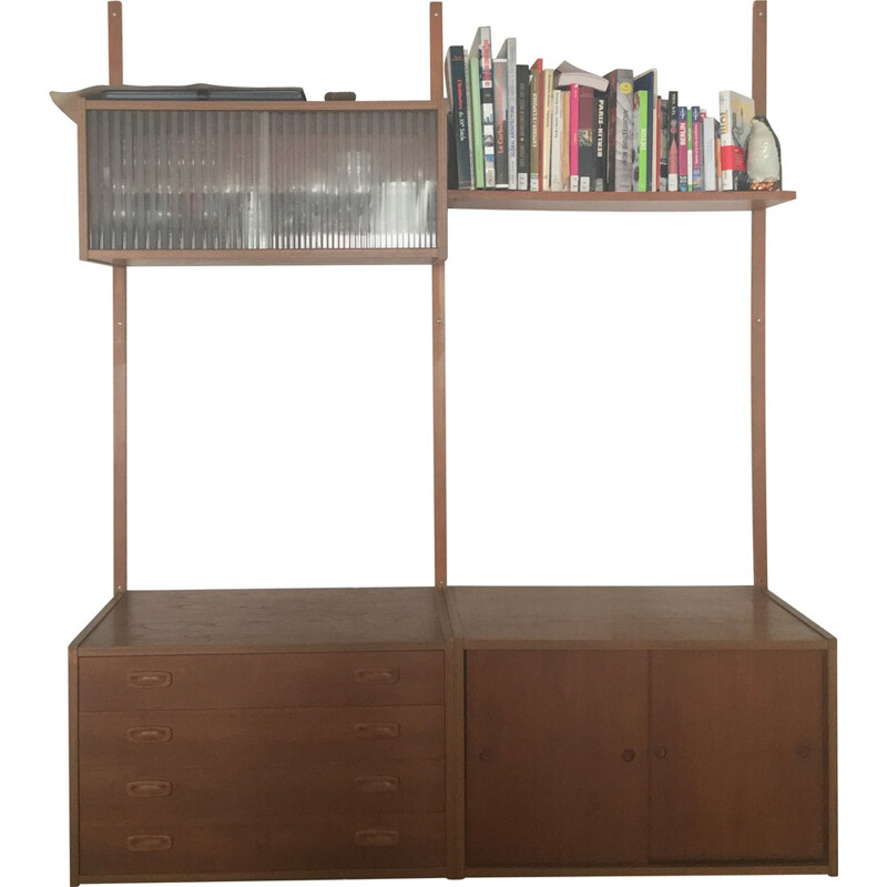 Mid century mural storage system in teak, Poul CADOVIUS - 1960s