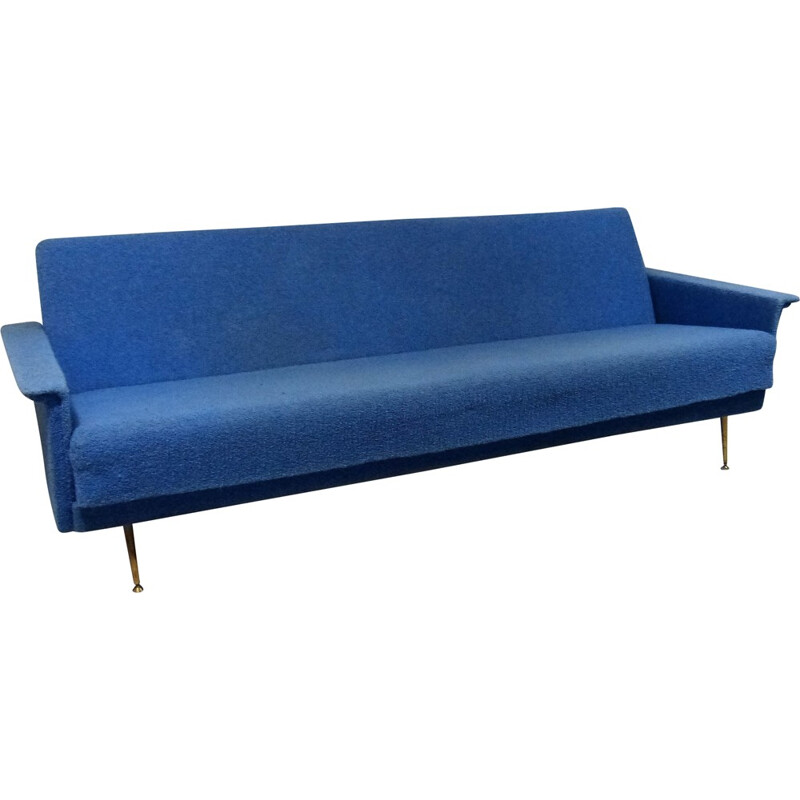 Daybed sofa in wood and blue fabric - 1950s