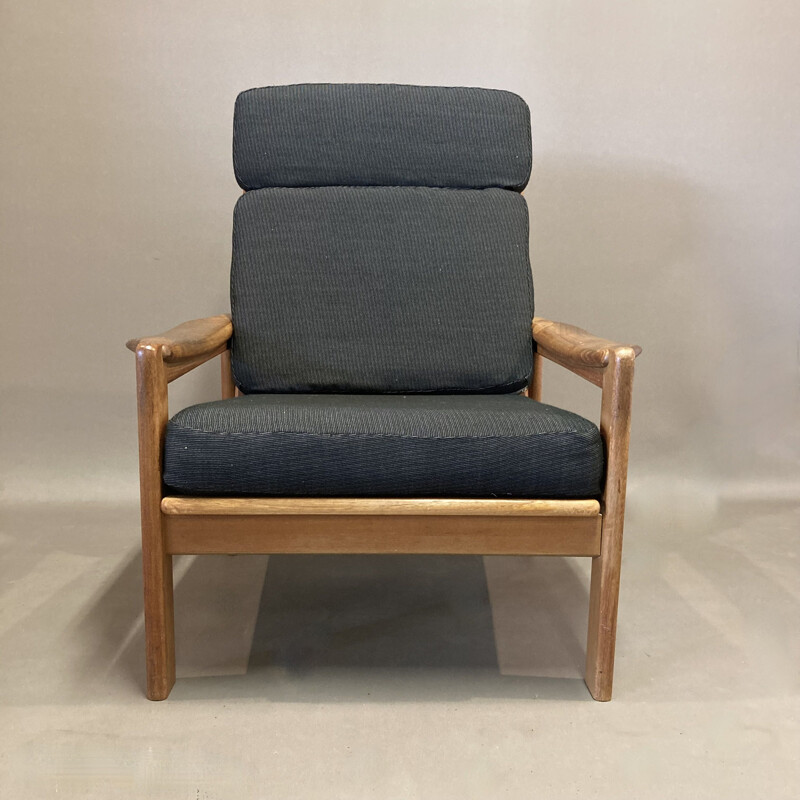 Fauteuil scandinave vintage en teck et lin, 1950