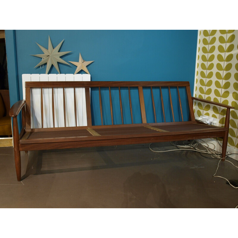 White 3-seater sofa in teak - 1960s