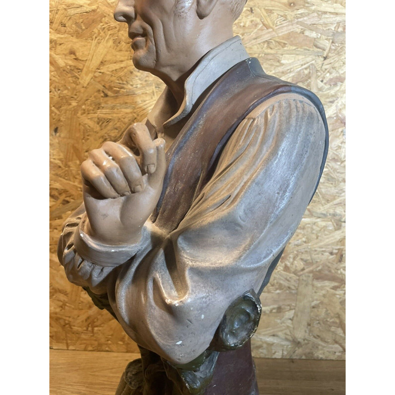 Vintage male bust in polychrome winegrower