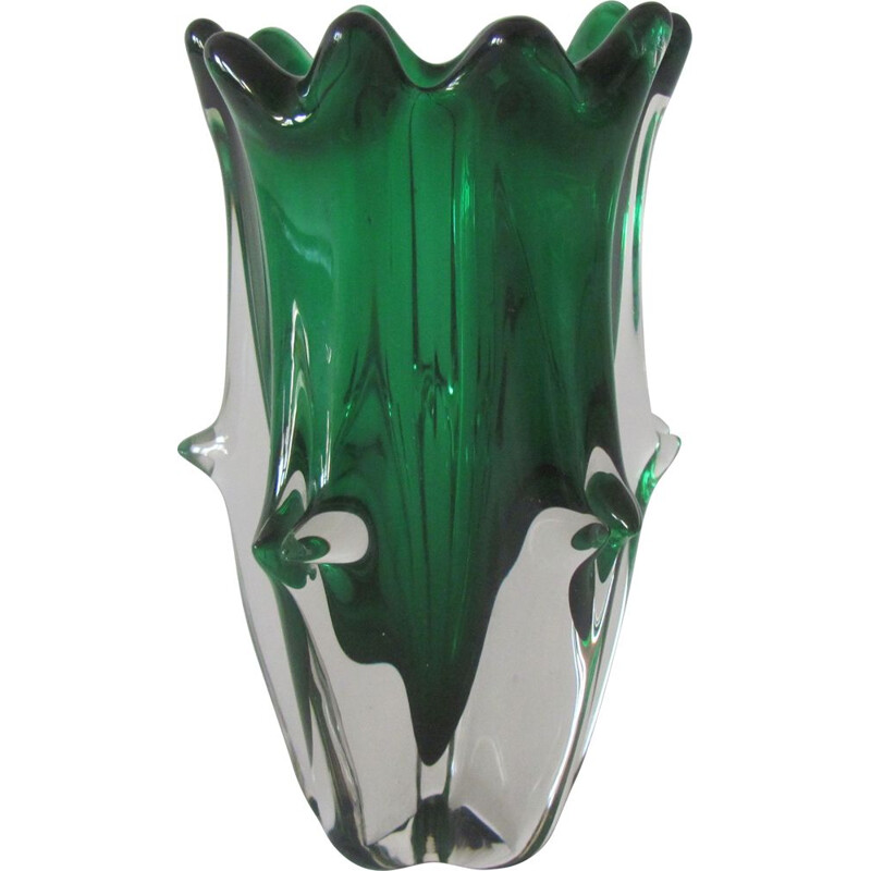 Vintage metal glass vase by J. Hospodka for Chřibská, Czechoslovakia 1970