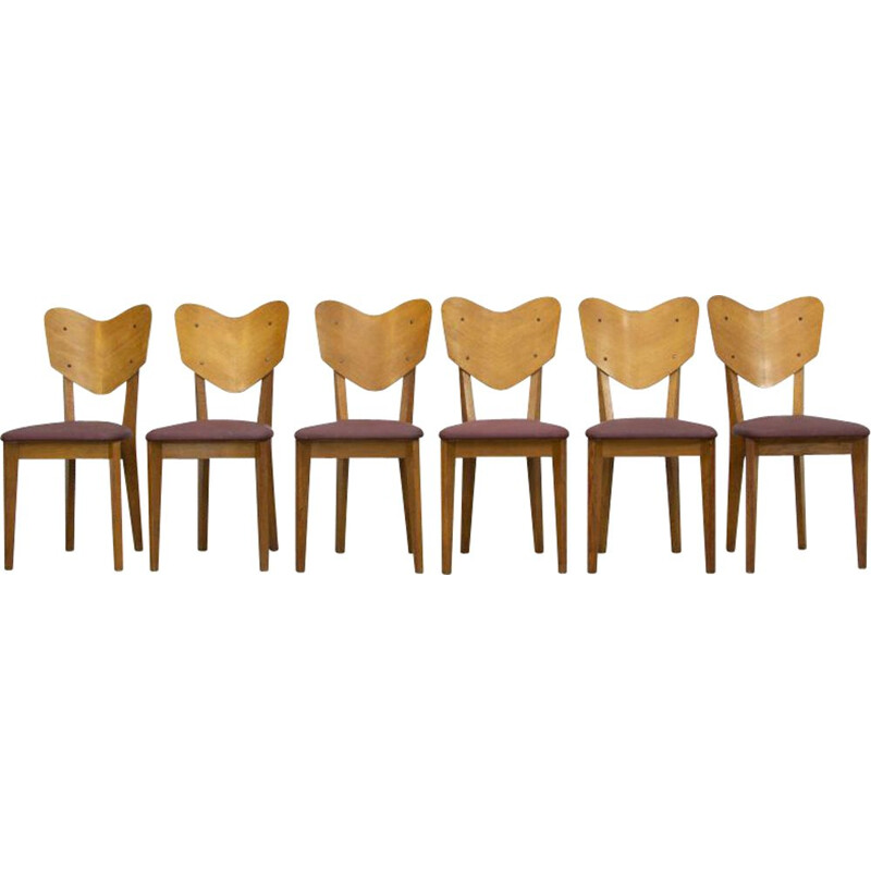 Conjunto de 6 cadeiras Coeur vintage de René-Jean Caillette, 1950