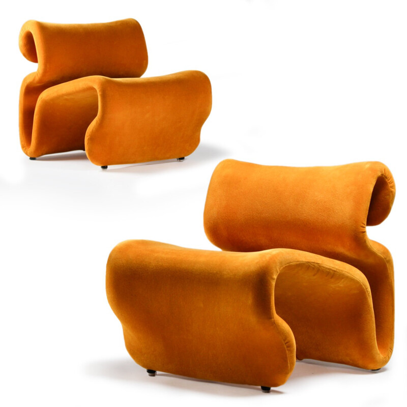 Pair of Scandinavian mustard yellow lounge chairs, Jan EKSELIUS - 1970s