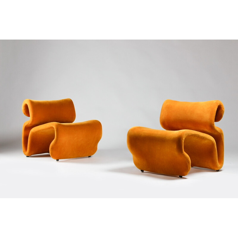 Pair of Scandinavian mustard yellow lounge chairs, Jan EKSELIUS - 1970s