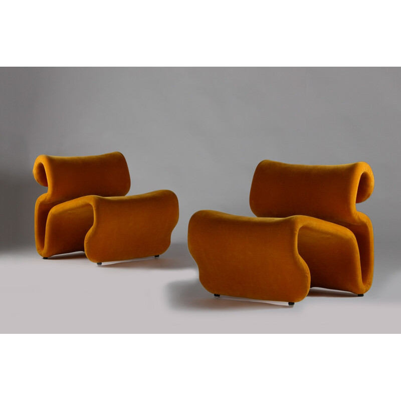 Pair of Scandinavian mustard yellow lounge chairs, Jan EKSELIUS - 1970s