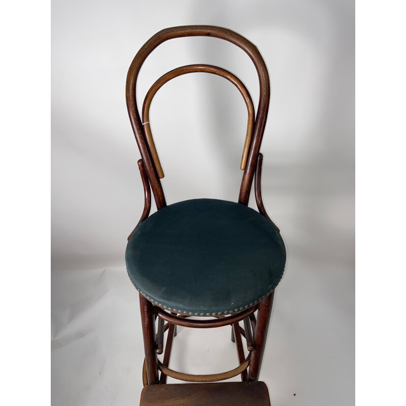 Vintage opzichtersstoel in hout en stof