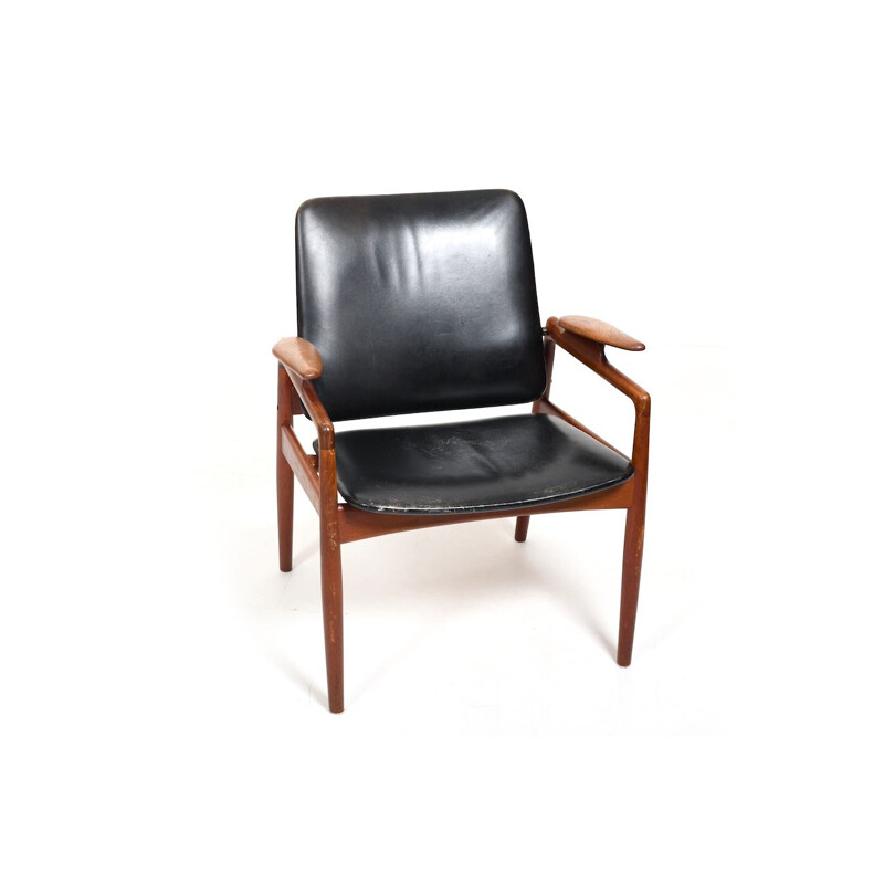 Vintage teak and leather armchair by John Bone for Mikael Laursen, Denmark 1960s