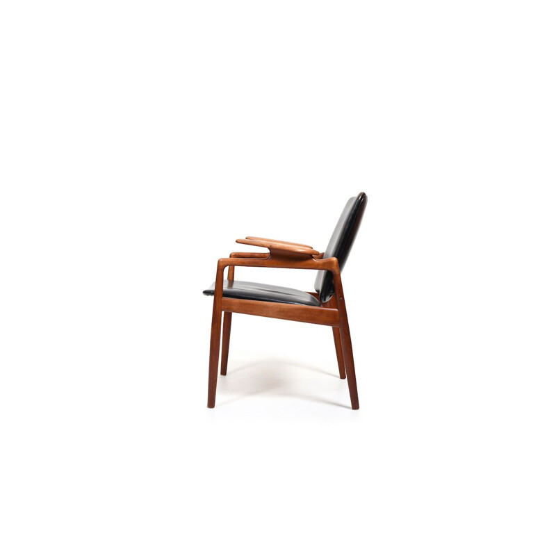 Vintage teak and leather armchair by John Bone for Mikael Laursen, Denmark 1960s