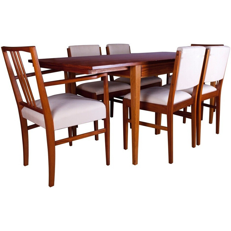 Set van tafel en 6 stoelen in tulpenhout, Gordon RUSSELL - 1950