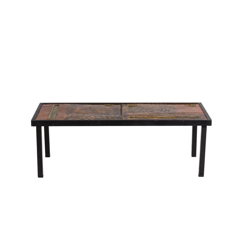 Vintage lava and metal coffee table by Robert and Jean Cloutier, 1950