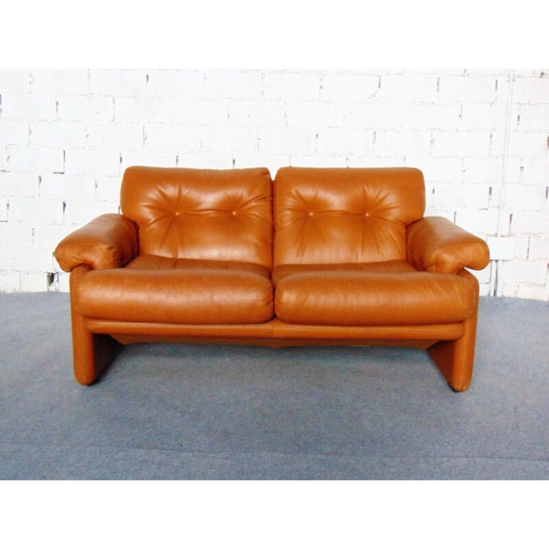 Vintage Coronado 2-Sitzer-Sofa aus Leder von Tobia Scarpa für B