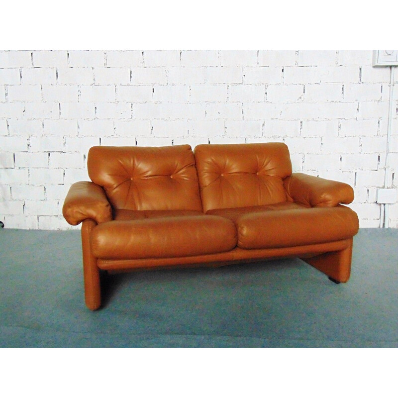 Vintage Coronado 2-Sitzer-Sofa aus Leder von Tobia Scarpa für B