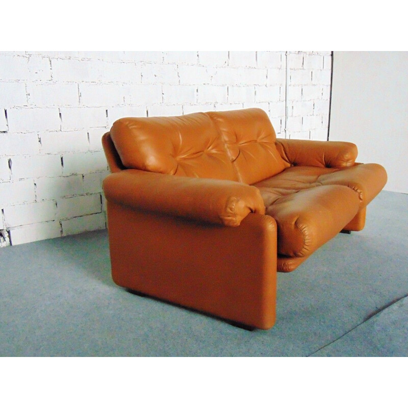 Vintage Coronado 2-Sitzer-Sofa aus Leder von Tobia Scarpa für B