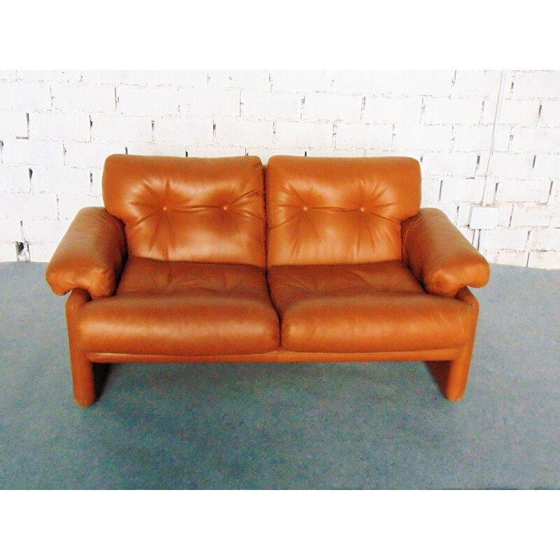 Vintage 2-seater leather Coronado sofa by Tobia Scarpa for B&B