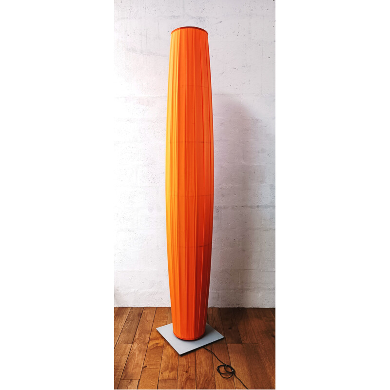Vintage light column in metal and pleated fabric by Fabrice Berrux