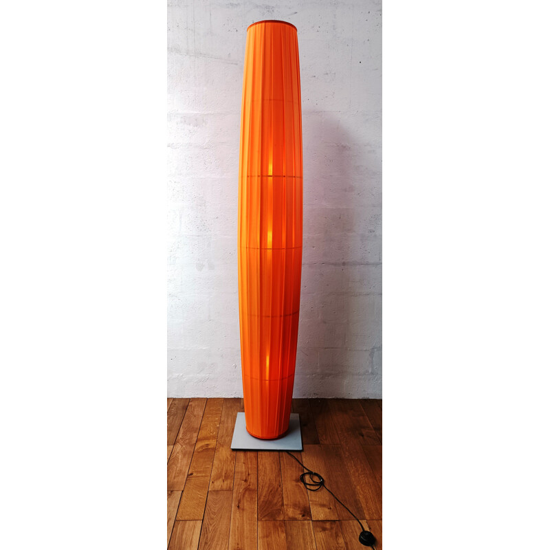 Vintage light column in metal and pleated fabric by Fabrice Berrux