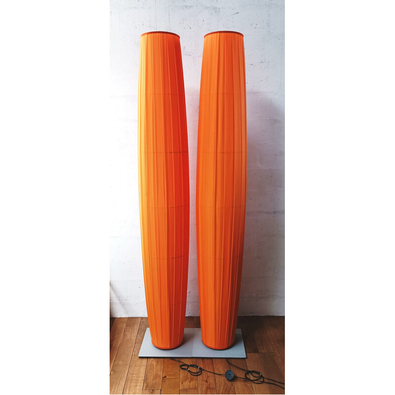 Vintage light column in metal and pleated fabric by Fabrice Berrux