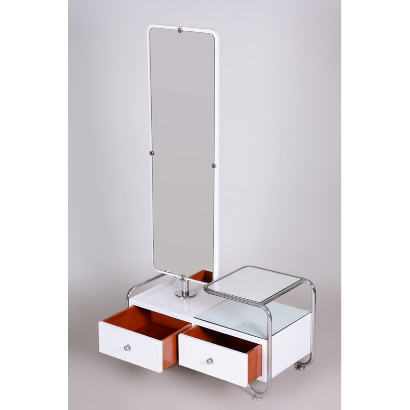 Vintage white bauhaus dressing table mirror by Petr Vichr, 1930