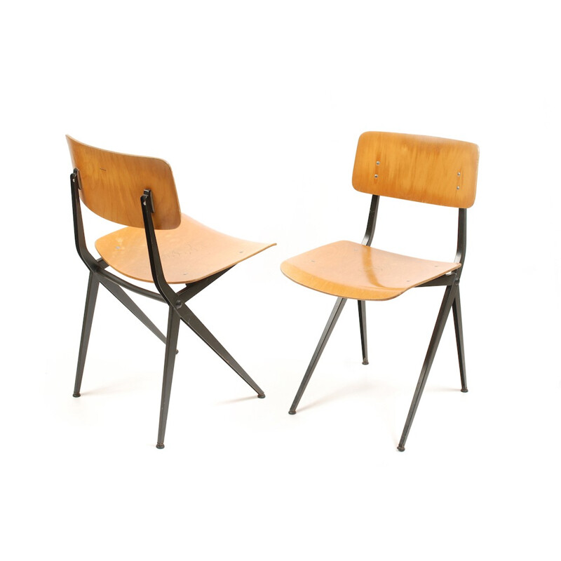 Dutch Marko school chair in plywood and steel - 1950s