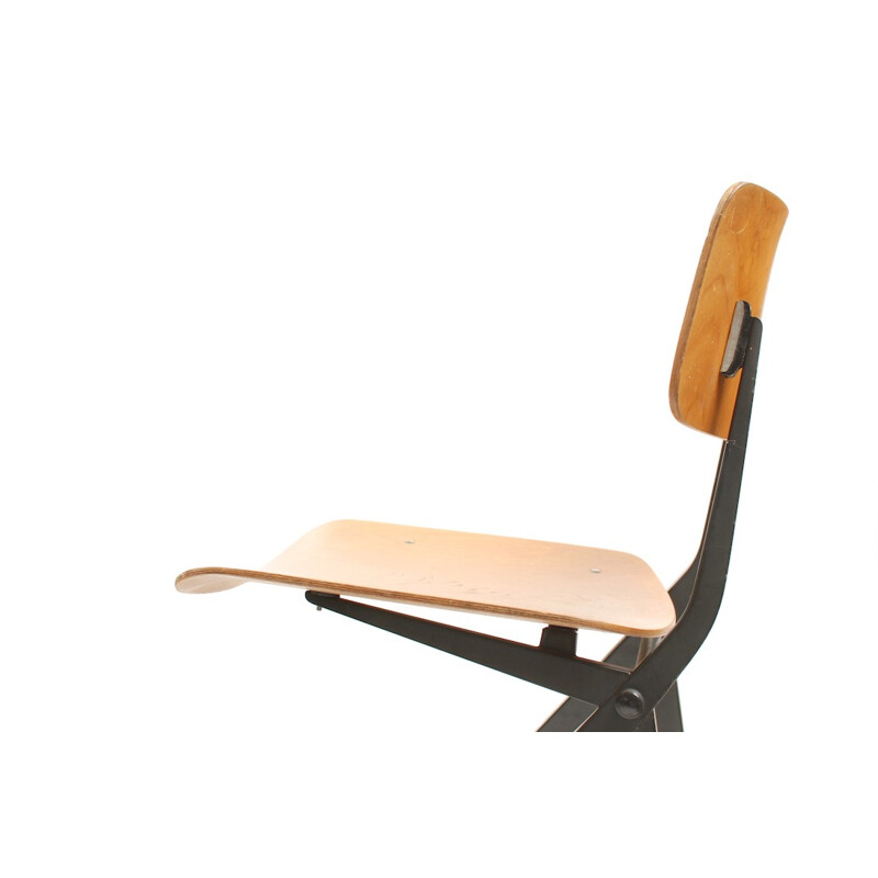 Dutch Marko school chair in plywood and steel - 1950s