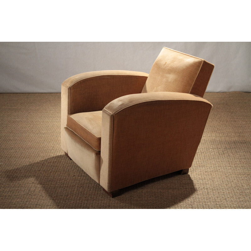 Pair of club armchairs in beige velvet, Jacques ADNET - 1940S