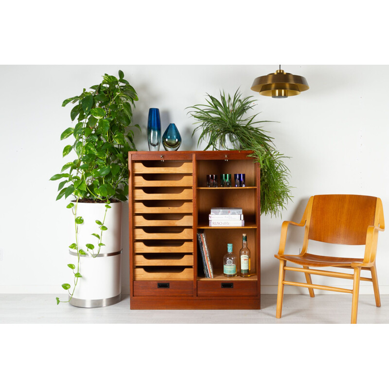 Vintage teak cabinet with tambour doors by Bjerringbro Savværk, Denmark 1960