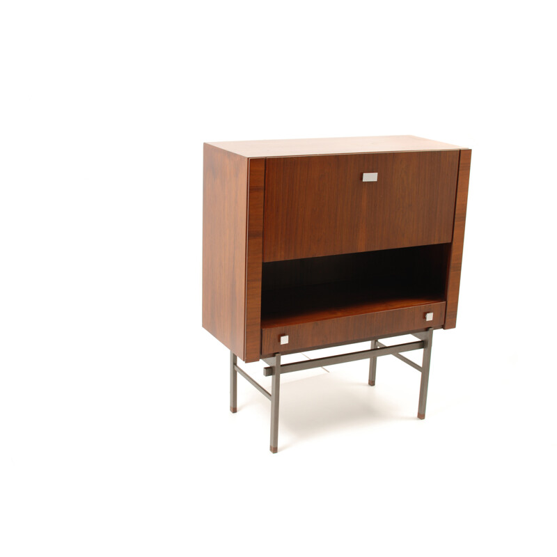 Belform highboard in rosewood and steel, Alfred HENDRICKX - 1960s