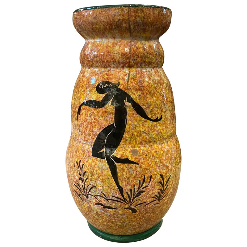 Vase vintage en céramique orange et noir par Bitossi, Italie 1930