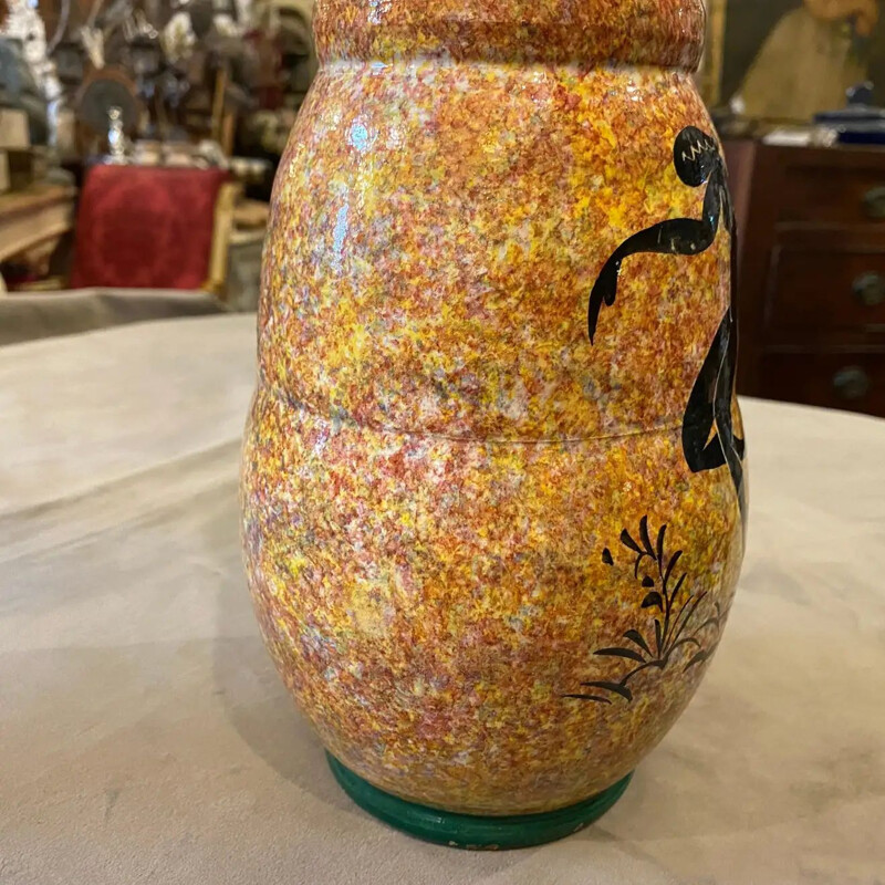 Vase vintage en céramique orange et noir par Bitossi, Italie 1930