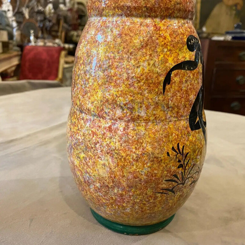 Vintage orange and black ceramic vase by Bitossi, Italy 1930