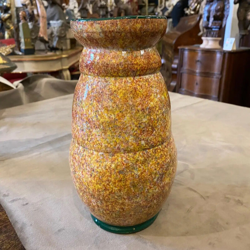 Vintage-Vase aus orange-schwarzer Keramik von Bitossi, Italien 1930