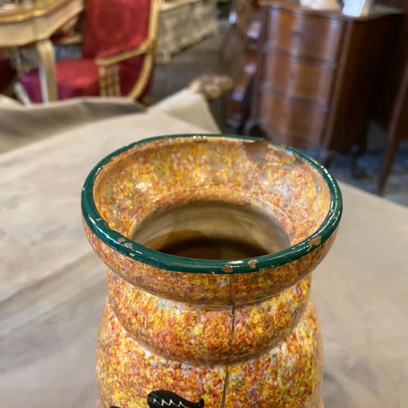Vaso vintage in ceramica arancione e nera di Bitossi, Italia 1930