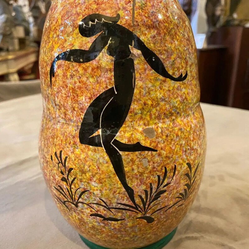 Vintage-Vase aus orange-schwarzer Keramik von Bitossi, Italien 1930