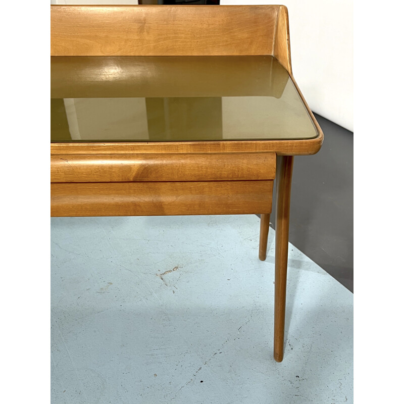 Mid-century wood dressing table with stool, Italy 1950