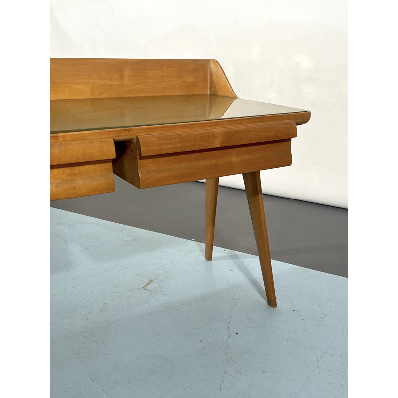 Mid-century wood dressing table with stool, Italy 1950