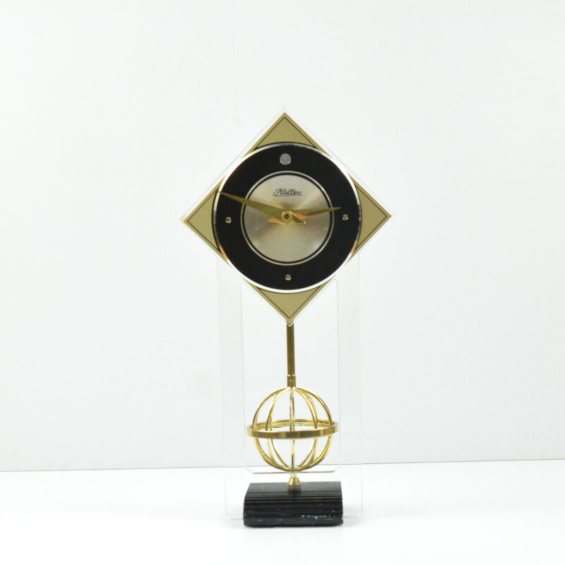 Vintage epoxy, brass, steel and plastic space age mantel clock by Haller, Germany 1960