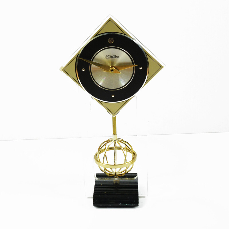 Horloge de cheminée vintage en époxy, laiton, acier et plastique de l'ère spatiale par Haller, Allemagne 1960