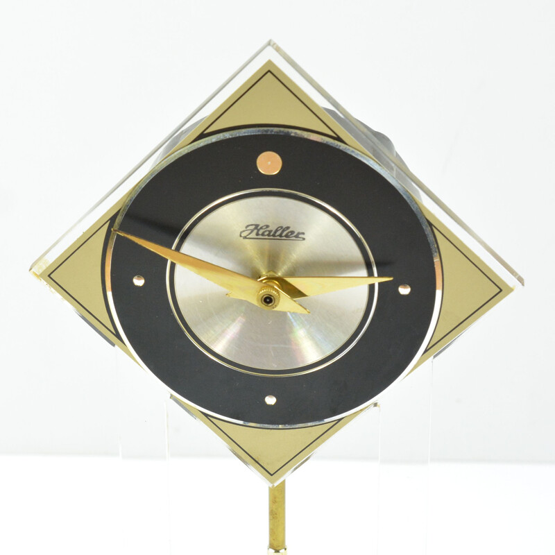 Vintage epoxy, brass, steel and plastic space age mantel clock by Haller, Germany 1960